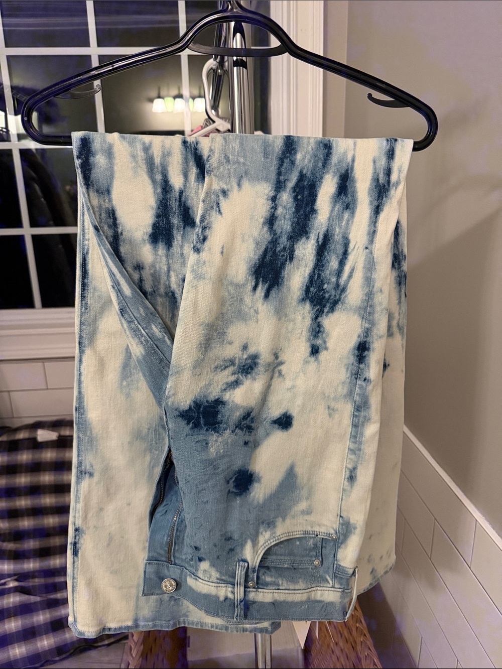 MOTHER Tie-Dye Blue & White Straight-Leg Jeans